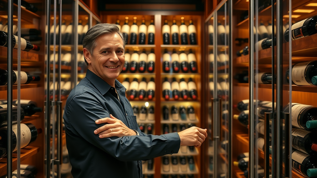 Elegant custom wine cellar with premium wine racks and a cellar manager organizing bottles