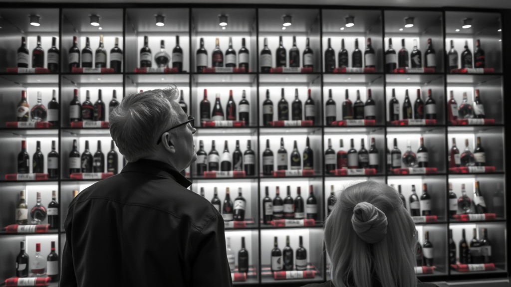 Luxurious wine display wall in custom modern cellar with LED lighting and glass enclosures